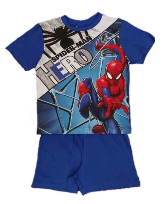 Kurzer Jungen Schlafanzug mit Spiderman in blau